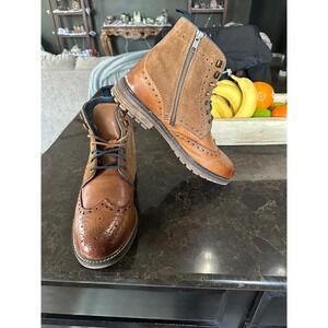 Testosterone Men Leather Suede Wingtip Lace Up Zip Boots Size 43M Brown